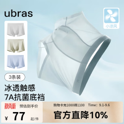 Ubras 24年冰丝超薄透气男士内裤抗菌裆平角裤中腰四角裤（3条装） 奶盐蓝色+鼠尾草色+椰青灰色 XXXL