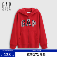 Gap 男女童秋季贴布绣logo宽松拉链连帽卫衣儿童装860919 红色