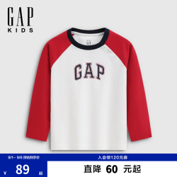 Gap 男女幼童秋季纯棉logo印花插肩袖长袖T恤儿童装893446
