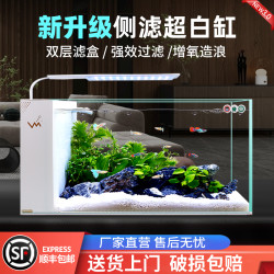 江森水族 小型造景侧滤客厅懒人桌面自循环过滤金鱼缸超白玻璃斗鱼水族箱