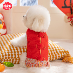 嬉皮狗 小狗狗衣服泰迪新年喜庆中式梅花暗纹唐装盘扣马甲过年0818