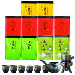 古人堂 送茶具5大茗茶10罐共500克大红袍小种金骏眉铁观音茉莉花茶