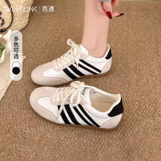 西遇 德训鞋女新款春季运动休闲鞋百搭阿甘鞋舒适板鞋 米白+黑色 付款20天 35 (225)