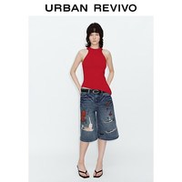 URBAN REVIVO UYV960031 双系带不规则背心针织衫 大红色 XL