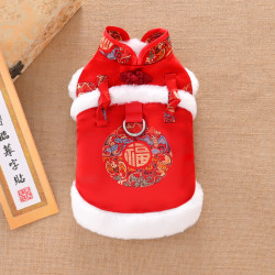 新年衣服秋冬款唐装宠物泰迪比熊可牵引马甲喜庆拜年服