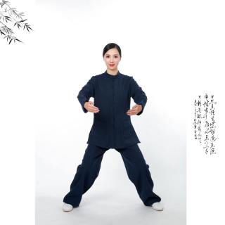 秀华道源方领小扣套装太极服男女秋冬保暖加厚款太极拳练功服新款