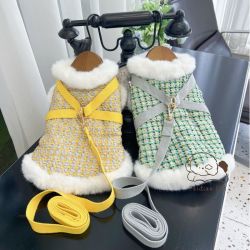 （赠牵引绳）新款宠物小香风毛边棉马甲小型犬猫厚实牵引保暖外套