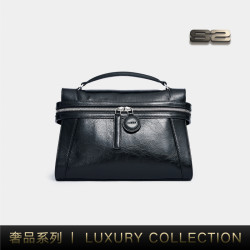 SUSEN 新款黑金手作系列轻奢设计师中性风真皮花园包