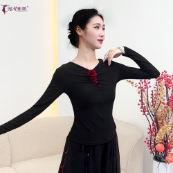 衡美 古典舞修身形体舞服立体玫瑰花后背开叉上衣女现代舞集训服装新款