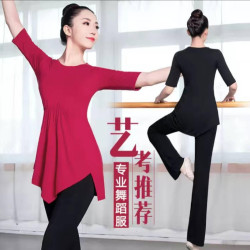显瘦夏季服装衣服女薄款舞蹈服上衣跳舞训练专业服装现代舞服黑色