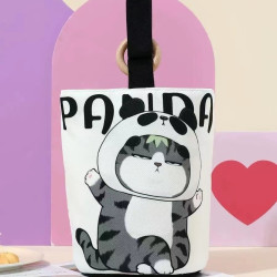 新款瞌睡猫水桶包大容量妈咪包潮流卡通手拎包便携便当包百搭布包