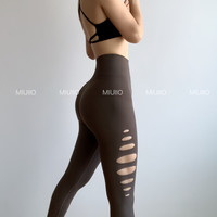 MIUIIO针织破洞微蜜桃高腰长裤女健身裤