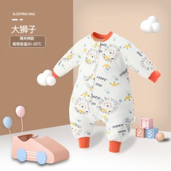 阳阳韩韩 婴儿睡袋秋冬夹棉宝宝加厚防踢被新生儿连体多功能长袖拉链式睡衣 大狮子 100码