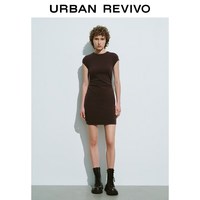 URBAN REVIVO UYY760041 捏褶修身 深咖棕 XL 连衣裙