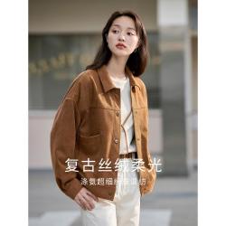 茵曼 复古丝绒短外套女2026春秋款休闲百搭温柔气质文艺磨毛上衣