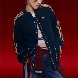 adidas 三叶草 新中式外套男装女装潮流唐装2026秋季新年款立领毛针织开衫外套