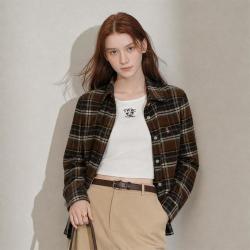 TEENIE WEENIE 小熊女装衬衫春秋季轻盈撞色格纹长袖衬衫时髦内搭通勤棉质上衣女