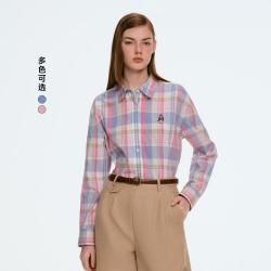 TEENIE WEENIE 小熊女装时尚休闲宽松学院风刺绣落肩长袖格纹衬衫