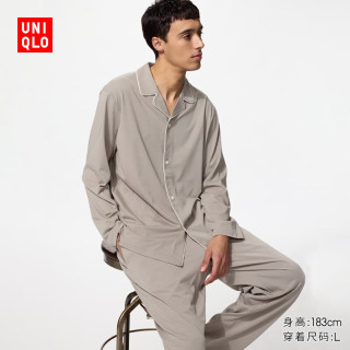 优衣库 AIRism棉混纺睡衣/长袖男装486477 33 卡其色 L