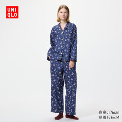 优衣库 棉质睡衣/长袖长裤女装起居服套装488174 69 藏青色 M