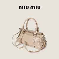 MIU MIU 缪缪 侧边蝴蝶结亮面牛皮革中号单肩手提包 洞石色