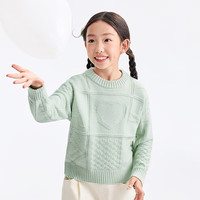 安奈儿 童装女童圆领套头毛衣冬爱心甜美宽松百搭保暖针织衫 雪柳绿 130