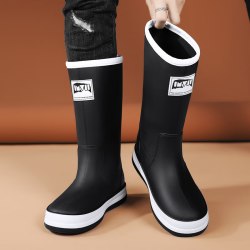 东方骆驼 雨鞋男款秋季厨房厨师工作劳保骑手雨天钓鱼防滑防水黑色胶鞋水鞋
