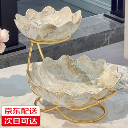 蕊顺 双层水果盘欧式果盘客厅家用零食盘下午茶点心架创意糖果盘 新款 欧式大理石纹果盘