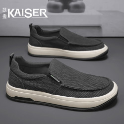 凯撒 KAISER/凯撒·男鞋春季新款时尚一脚蹬帆布鞋子男款透气舒适开车鞋