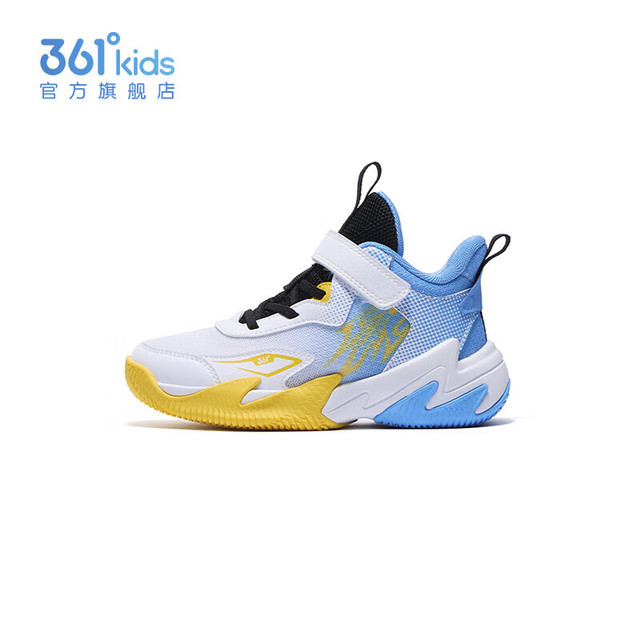 361° 悍将 魔术贴透气 白/静心蓝色 30码 儿童篮球鞋