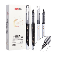 deli 得力 流年星辰系列直液笔签字笔 0.5mm全针管学生中性笔 水笔走珠笔 黑色 12支/盒S858