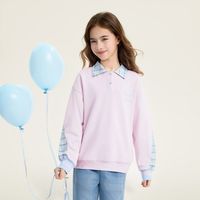 百亿补贴：笛莎 女童卫衣20206春秋新款女孩洋气中大童格纹拼接Polo上衣