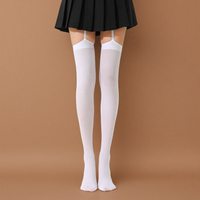白丝亚文化吊带一体过膝袜天鹅绒中长筒袜过膝黑色春秋高筒JK吊带