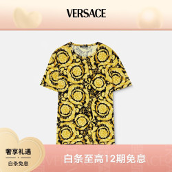 VERSACE 23春夏男士金色满印花T恤汗衫 黑色-金色 5