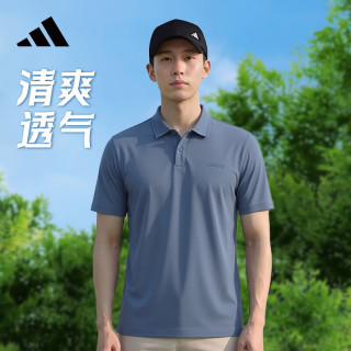 adidas 短袖男夏季polo衫T恤运动休闲舒适快干半袖 深蓝 XL