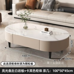 岩板茶几家用客厅小户型椭圆形茶桌落地简约轻奢现代网红新款高级