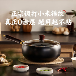 红厨 大肚锅精铁无涂层 锤纹大肚铁锅带盖 24cm
