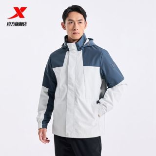 百亿补贴：特步 保暖风衣男连帽休闲撞色户外登山防风上衣男开春外套