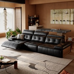 FA SA DI HOUSEHOLD 徐旧电动沙发床客厅2026新款中古风头层真皮伸缩功能沙发