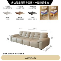 FA SA DI HOUSEHOLD 现代奶油风大象耳朵真皮沙发小户型意式极简皮艺直排沙发