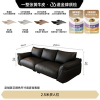 FA SA DI HOUSEHOLD 真皮沙发意式轻奢家用黑色简约直排一字型贵妃位大坐深