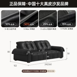 浪度家居 浪度博格真皮沙发黑色意式简约2026新款半青皮直排家用轻奢三人位