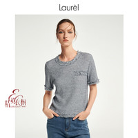 Laurèl【长绒棉】Laurel春夏新款丹宁色花纱香风短袖上衣LWL352M03500 蓝混色 XS 155/80A