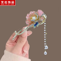 芠拉 复古珐琅彩牡丹花扭扭夹 A23-207