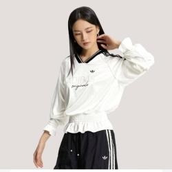 adidas 三叶草 秋季三叶草女针织休闲文化抽褶长袖球衣T恤收腰V领上衣