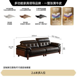 FA SA DI HOUSEHOLD 棠悦中古风真皮沙发三人位黑色实木扶手现代客厅小户型家具