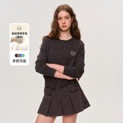 TEENIE WEENIE 小熊女装针织开衫春秋款休闲清新活力爱心刺绣圆领针织衫毛衣外套
