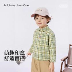 巴拉巴拉 超柔绒婴幼宝宝儿童长袖衬衫男童女童2026春秋多彩格纹衬衣