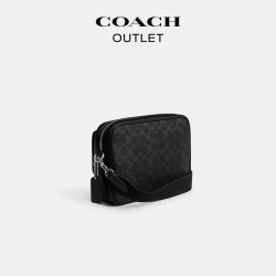 COACH 奥莱经典标志CHARTER 24号男士斜挎包 黑色 Signature