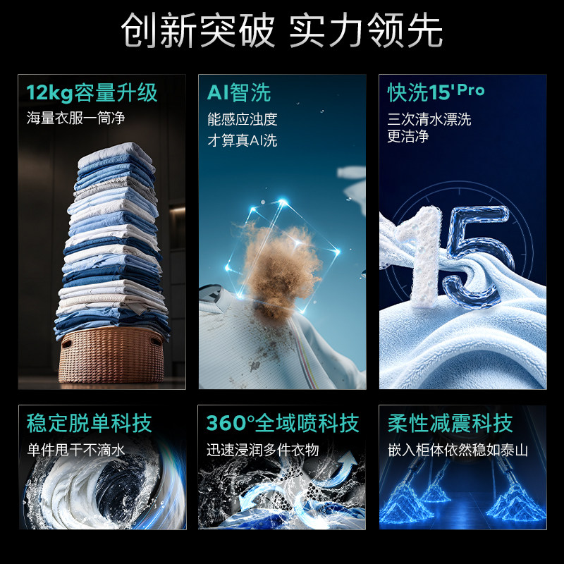 【重磅新品】西门子大幸熨iQ500家用12KG除皱AI智投滚筒洗衣机